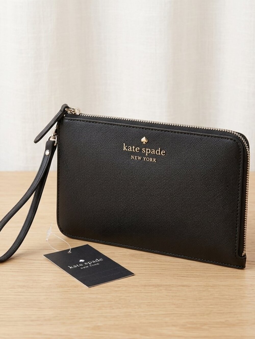 Kate Spade New York Staci L-Zip Wristlet - Black Saffiano Leather